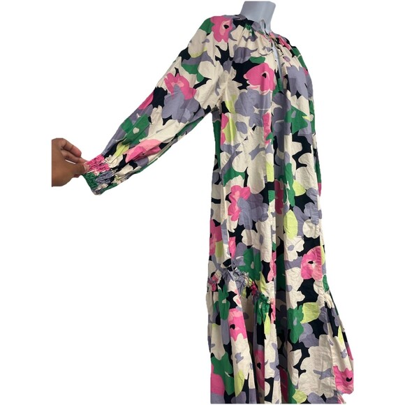 H&M Conscious Multi Floral Maxi Kaftan Dress Balloon Sleeve Size Small Feminine - Picture 3 of 5